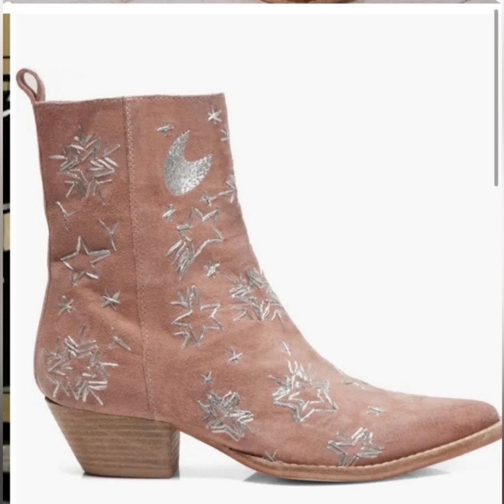 Free People Bowers Embroidered Ankle Boot Perfect Pink Boho Western Festival New - Picture 2 of 7